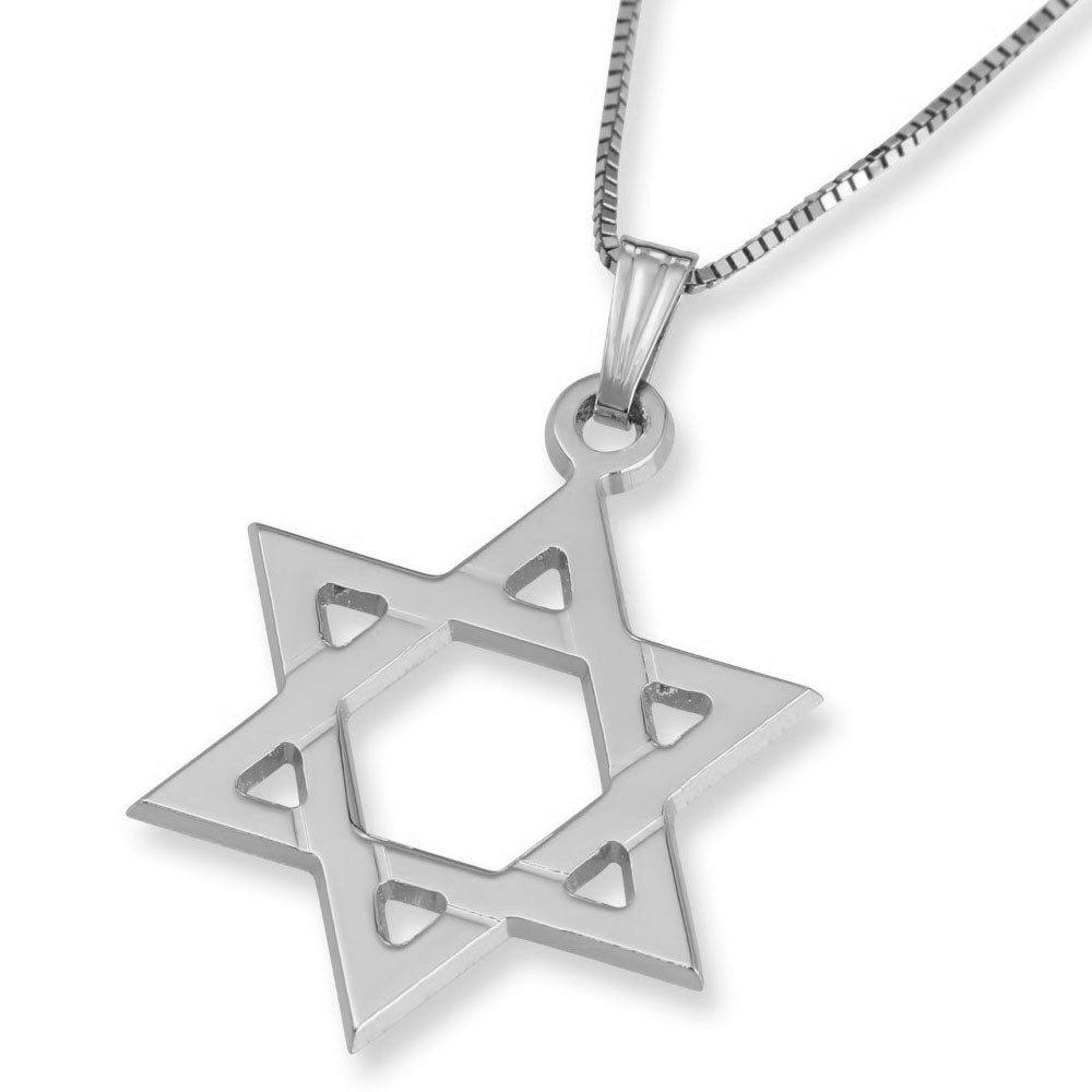 14K Gold Grooved Star of David Pendant Necklace