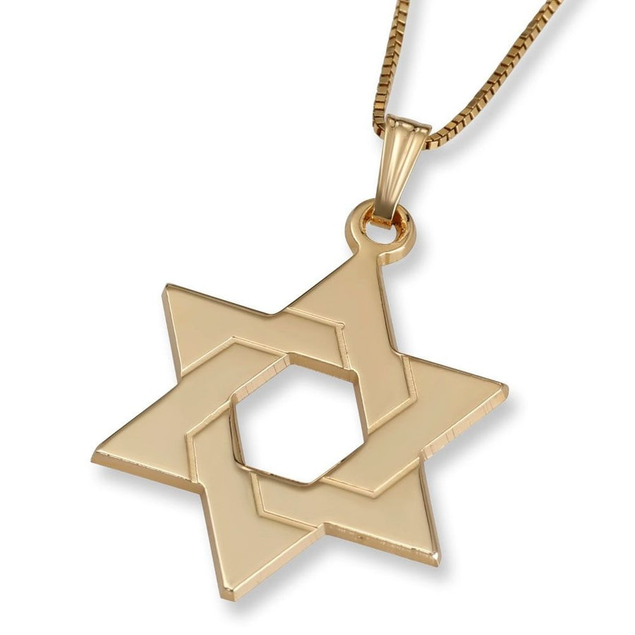 14K Yellow Gold Classic Interlocking Star of David Pendant Necklace