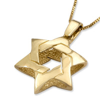 14K Yellow Gold Reversible Interlocking Star of David Pendant Necklace
