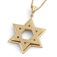 14K Gold Double Interlocking Star of David Pendant Necklace (Choice of Colors)