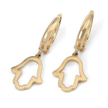 14K Yellow Gold Hamsa Earrings
