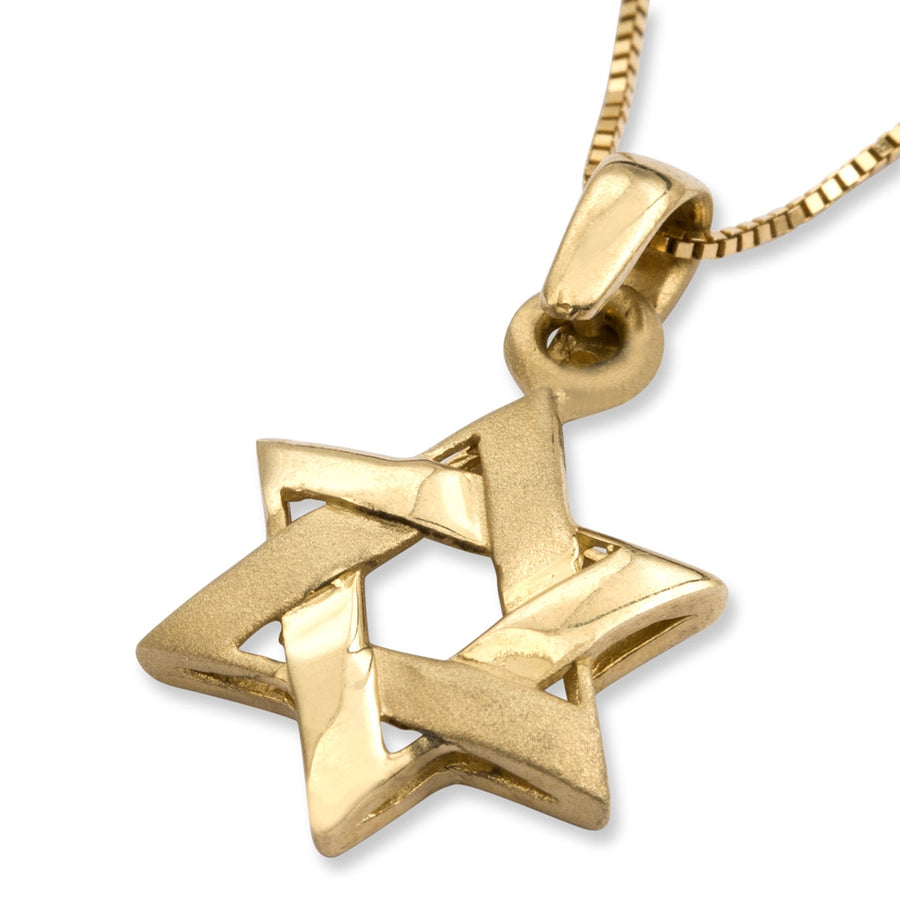 Trendy 14K Yellow Gold Interlocking Star of David Pendant Necklace