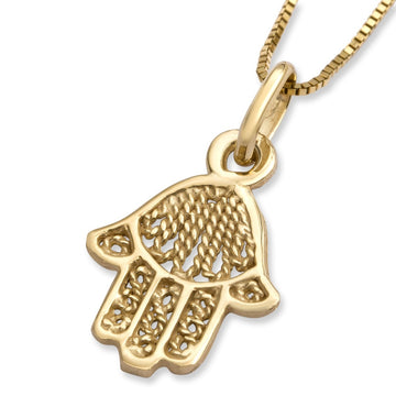 Chic 14K Yellow Gold Hamsa Pendant Necklace With Rope Filigree Design