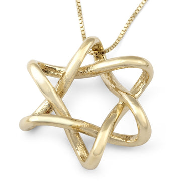 Modern 14K Gold Interlocking Star of David Pendant Necklace