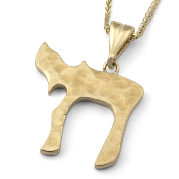 14K Gold Chai Pendant Necklace With Textured Finish