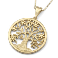 14K Gold Circular Tree of Life Pendant Necklace (Choice of Color)