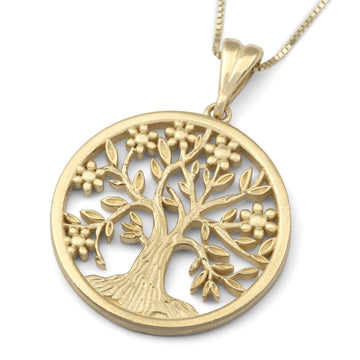 14K Gold Circular Tree of Life Pendant Necklace (Choice of Color)