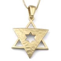 Modern 14K Gold Star of David Pendant Necklace