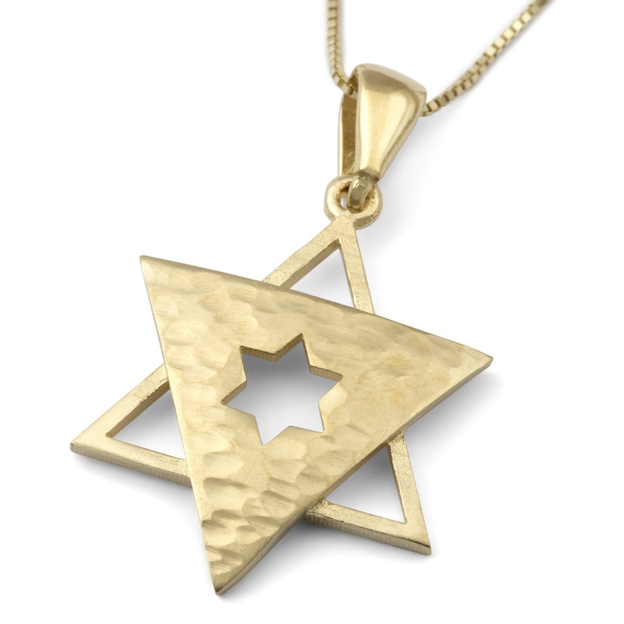 Modern 14K Gold Star of David Pendant Necklace