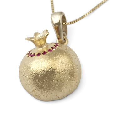 14K Yellow Gold Three-Dimensional Ruby Stone-Accented Pomegranate Pendant Necklace