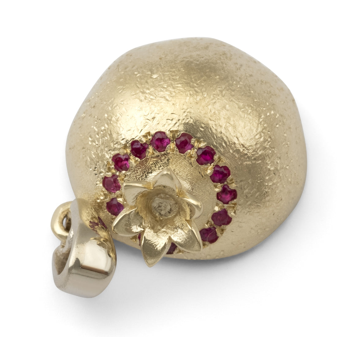 14K Yellow Gold Three-Dimensional Ruby Stone-Accented Pomegranate Pendant Necklace