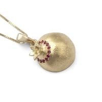 14K Yellow Gold Three-Dimensional Ruby Stone-Accented Pomegranate Pendant Necklace