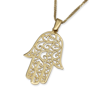 14K Yellow Gold Hamsa With Ornate Filigree Design