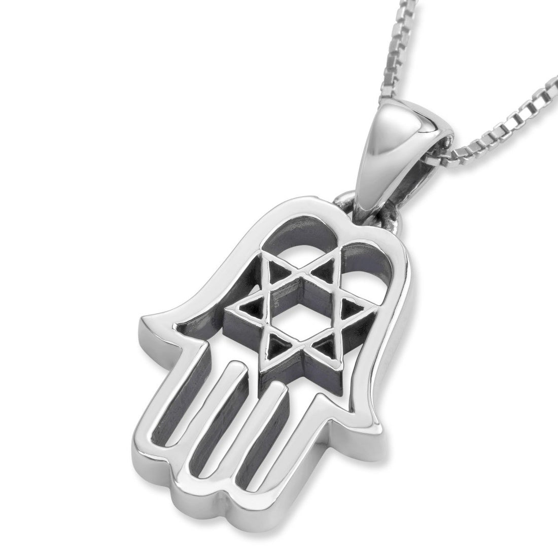 925 Sterling Silver Hamsa Necklace With Star of David Design