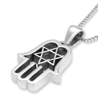 925 Sterling Silver Hamsa Necklace With Star of David Design