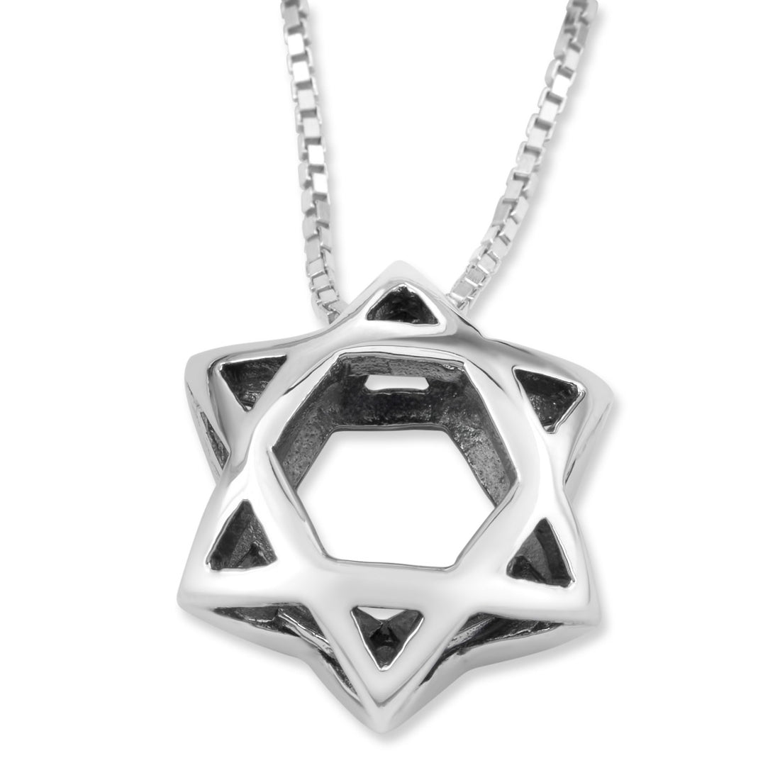 Sterling Silver Double Dome Star of David Unisex Pendant Necklace