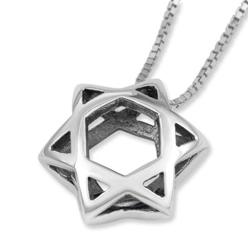 Sterling Silver Double Dome Star of David Unisex Pendant Necklace