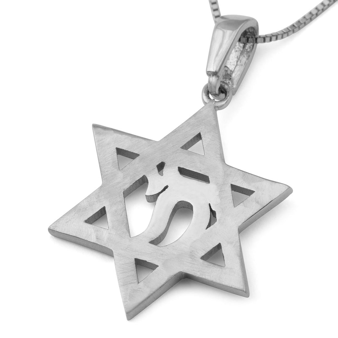 14K Gold Star of David & Chai Pendant Necklace (Choice of Yellow or Gold)