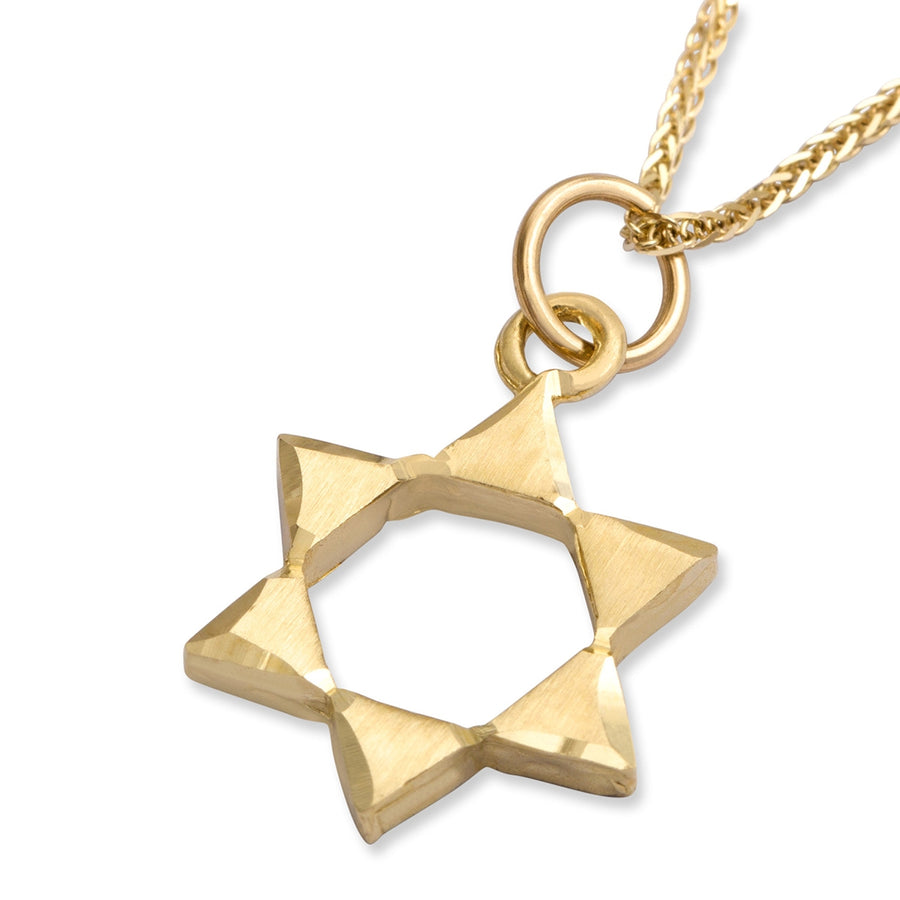 14K Yellow Gold Star of David Outline Pendant Necklace