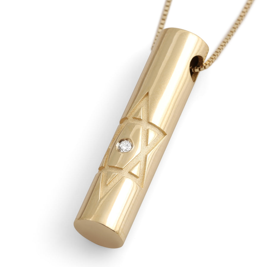 14K Gold Star of David Cylinder Diamond Pendant Necklace (Choice of Colors)