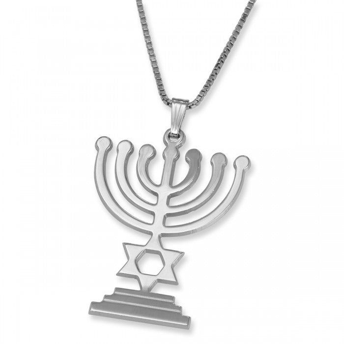 Sterling Silver Star of David and Menorah Pendant