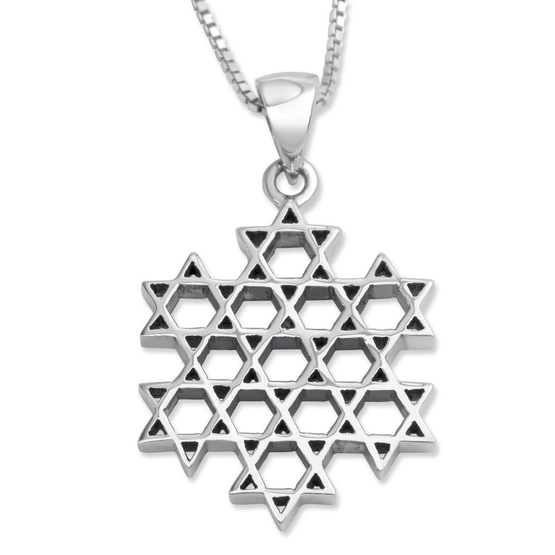 Sterling Silver Compound Stars of David Pendant Necklace