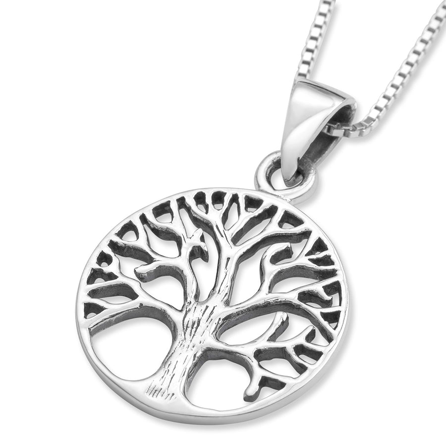Sterling Silver Unisex Circular Tree of Life Pendant Necklace