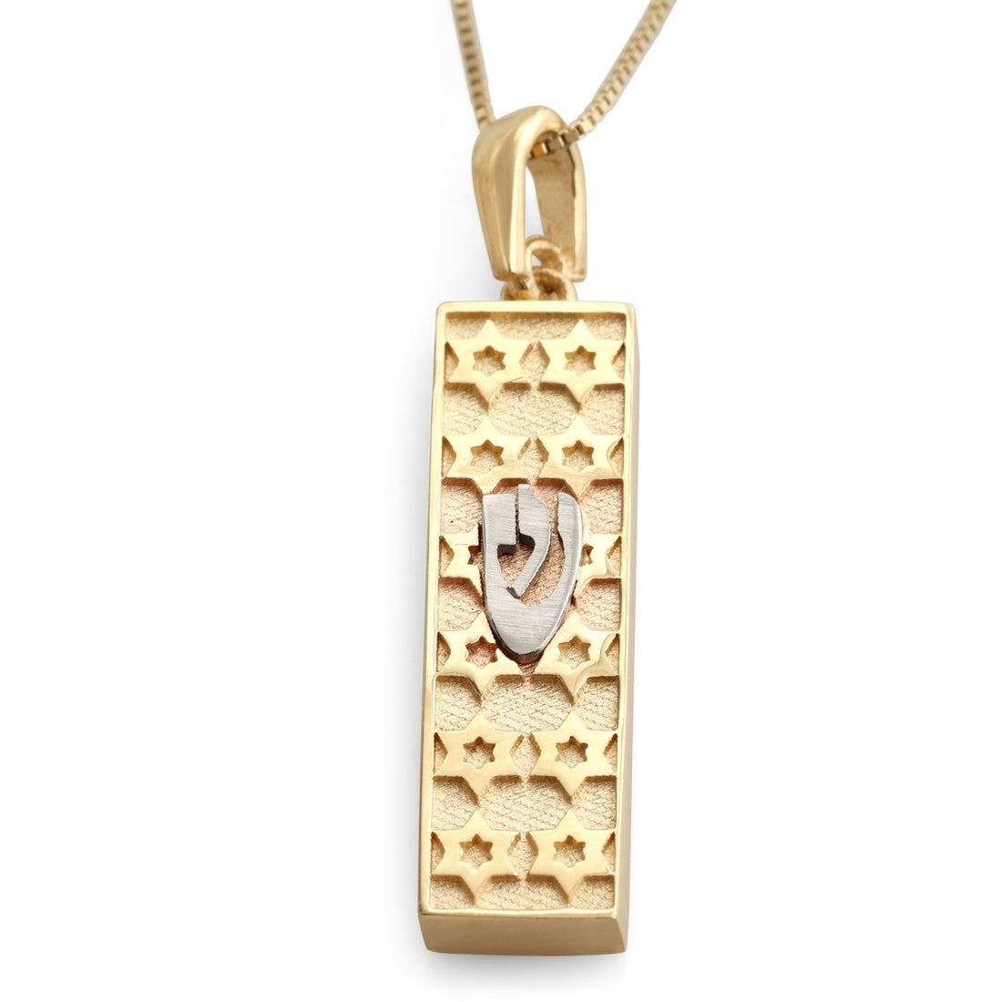 14K Gold Star of David Mezuzah Case Pendant Necklace (Choice of Color)